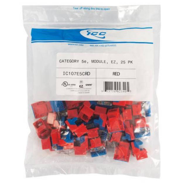 Picture of ICC CAT5JKPK-RD - IC107E5CRD - 25PK Cat5 Jack - Red EZ
