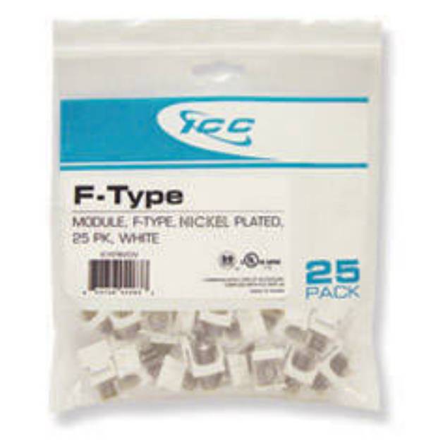 Picture of ICC IC107BFCWH - MODULE, F-TYPE NICKEL PLATED 25 PK WHITE