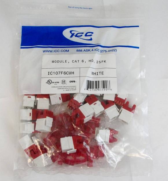 Picture of ICC IC107F6CWH - MODULE, CAT 6, HD, 25PK, WHITE